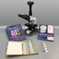 Prepared Human Histology Slide Set, AmScope Trinocular Microscope with 1.3MP Camera, Two Histology Textbooks